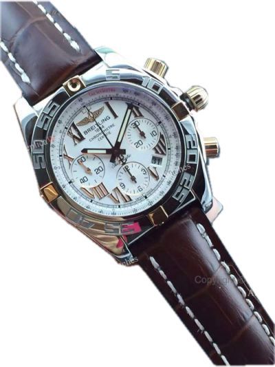 Swiss Replica Breitling Chronomat Watch White dial Brown leather